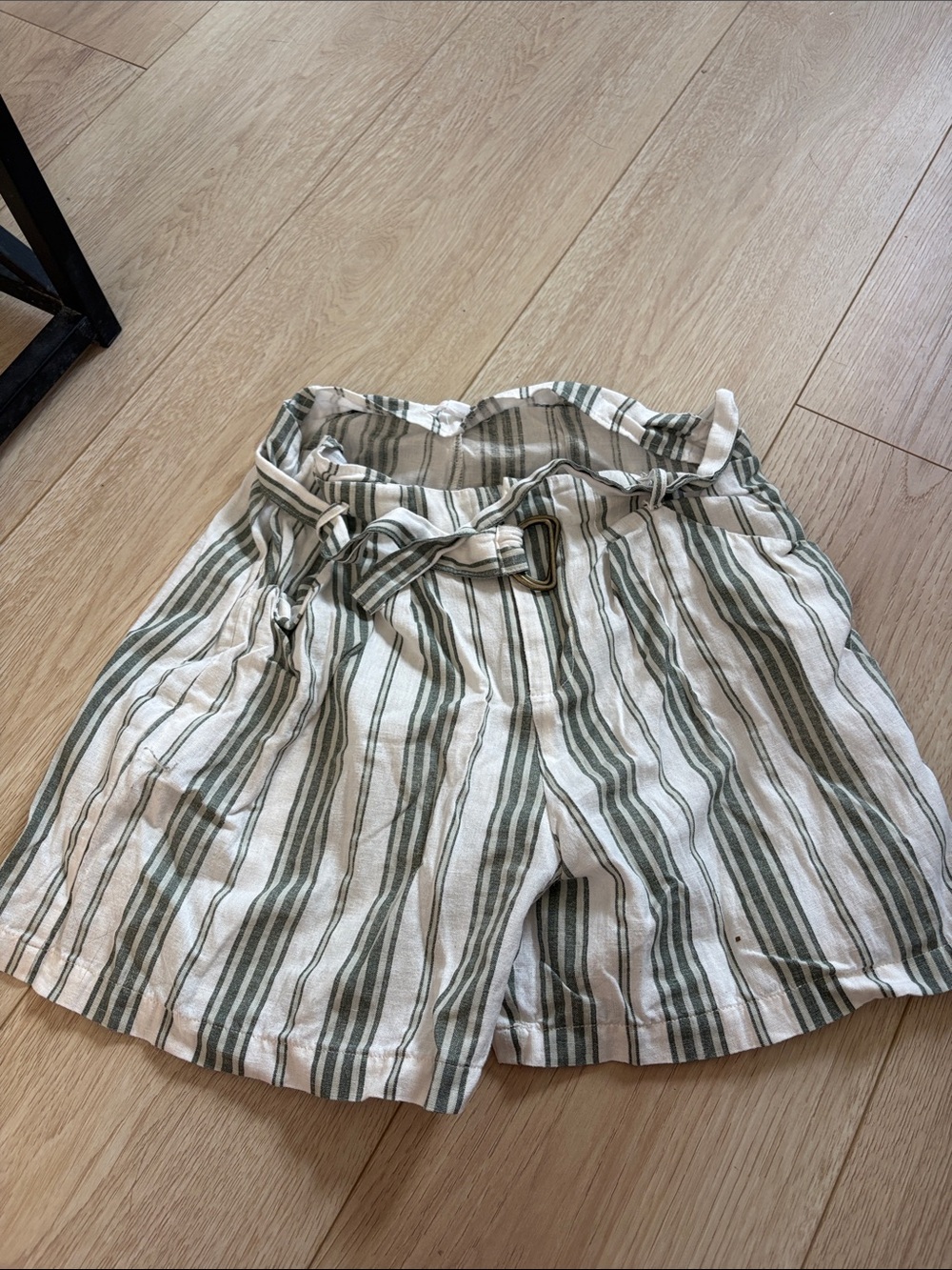 Ardene Cream & Green Striped Paperbag Waist Shorts